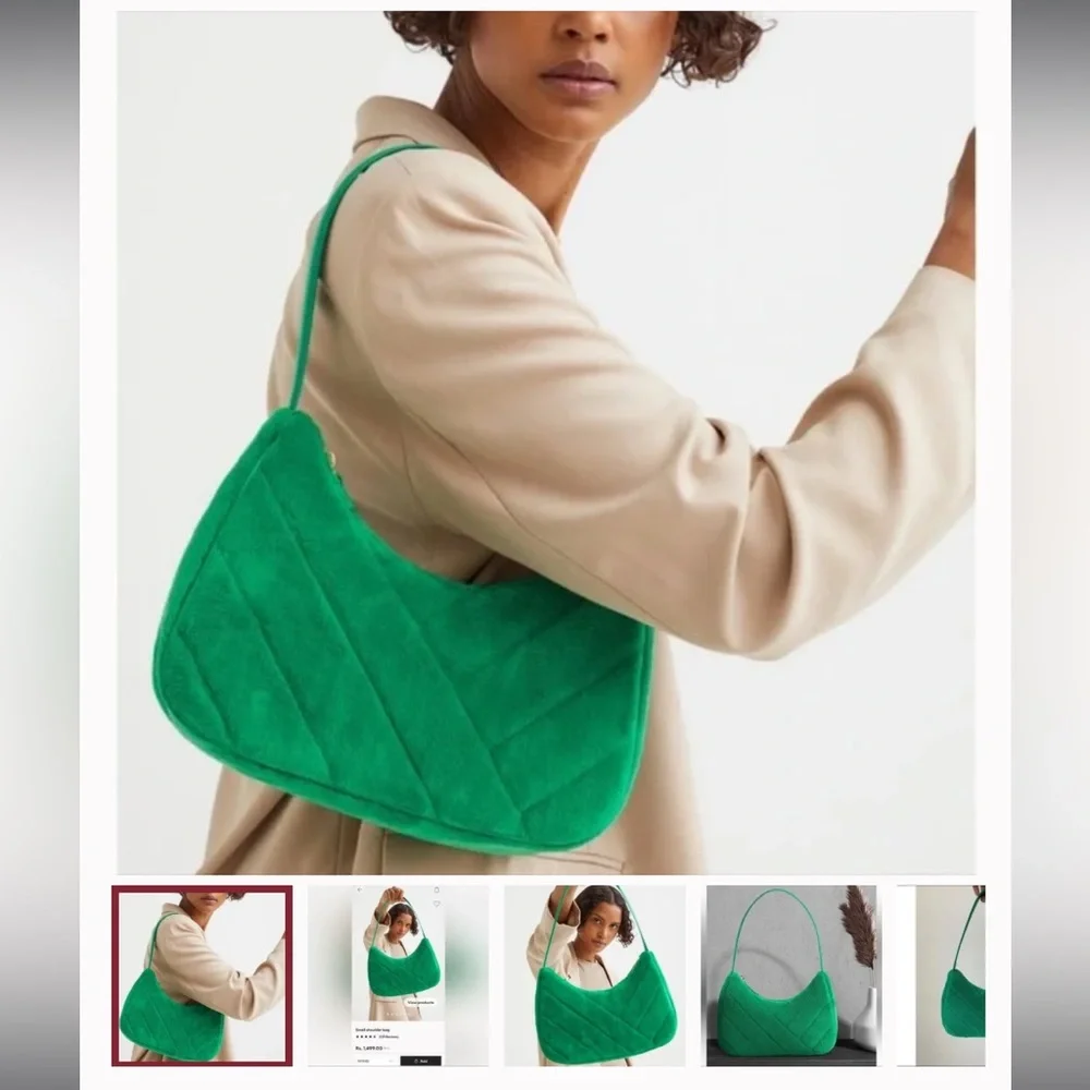 H&M GREEN Fuzzy Faux Fur 2022 Shoulder Purse Brand New without tags - Picture 4 of 7